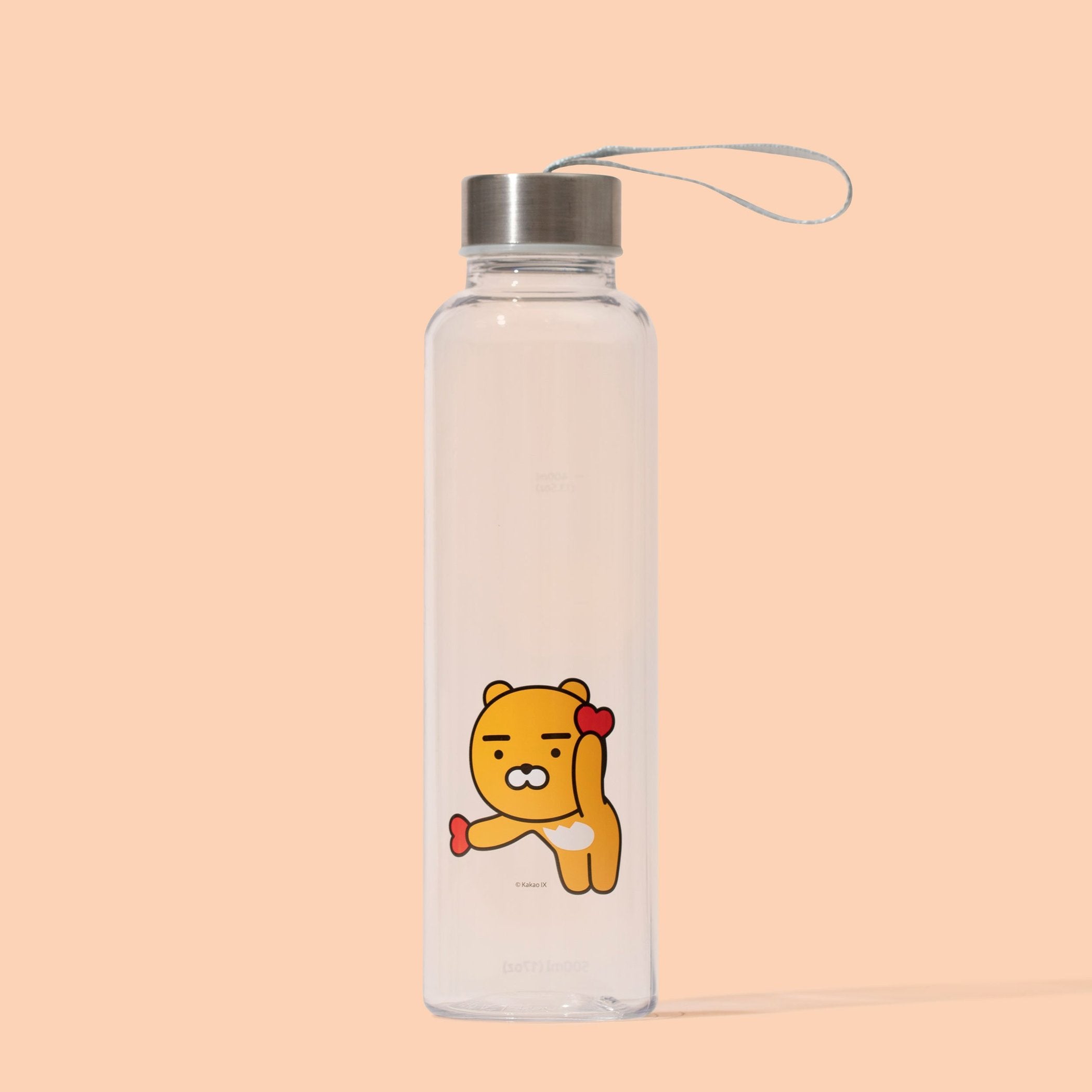 KakaoFriends授权设计纤细水瓶 - 16.9盎司(500毫升)旋盖式不锈钢瓶盖带挂绳(RYAN)