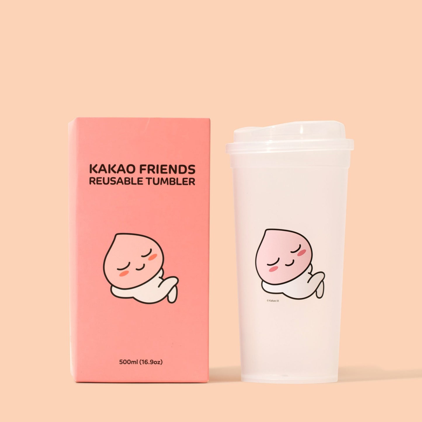 透明可重复使用保温杯,KakaoFriends 授权设计 - 16.9盎司旅行咖啡茶杯带盖(桃色)