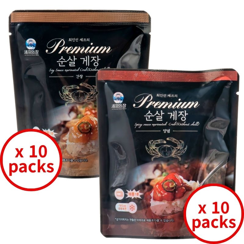 [主厨餐桌] 崔仁善主厨特制高档韩式无骨酱油蟹和辣味腌蟹组合（70克X20包）