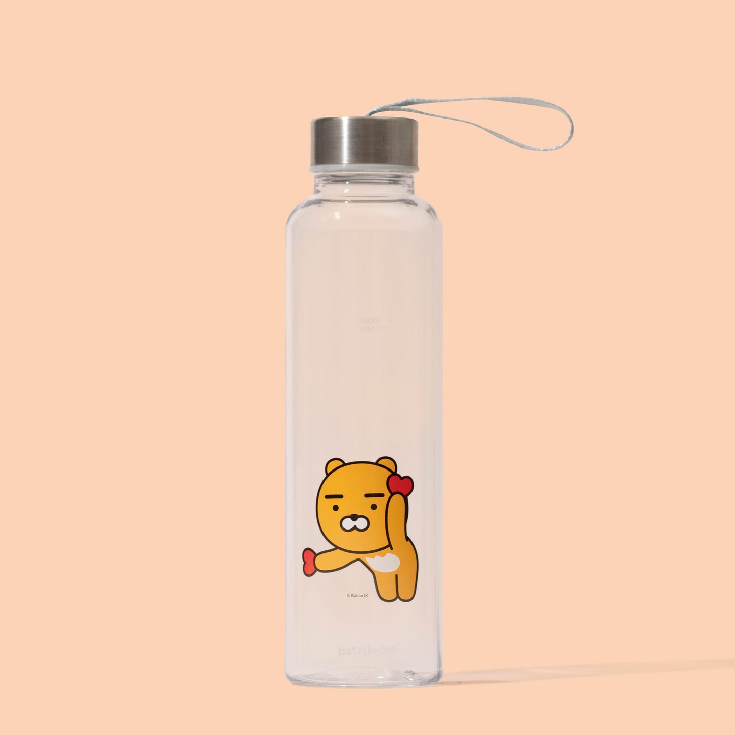 KakaoFriends授权设计纤细水瓶 - 16.9盎司（500毫升）旋盖式不锈钢瓶盖带挂绳（RYAN） 