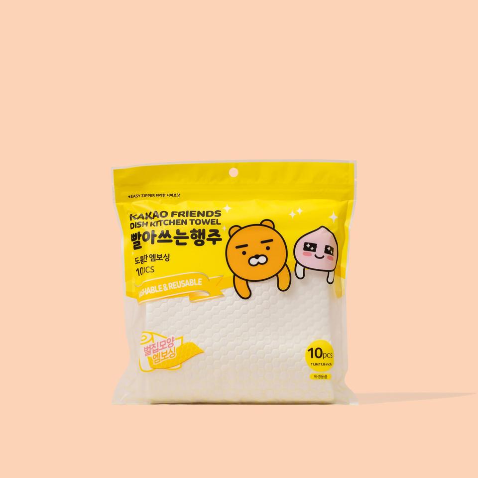 KakaoFriends授权设计可重复使用洗碗布 - 耐用且可水洗 40片装（4包，每包10片）